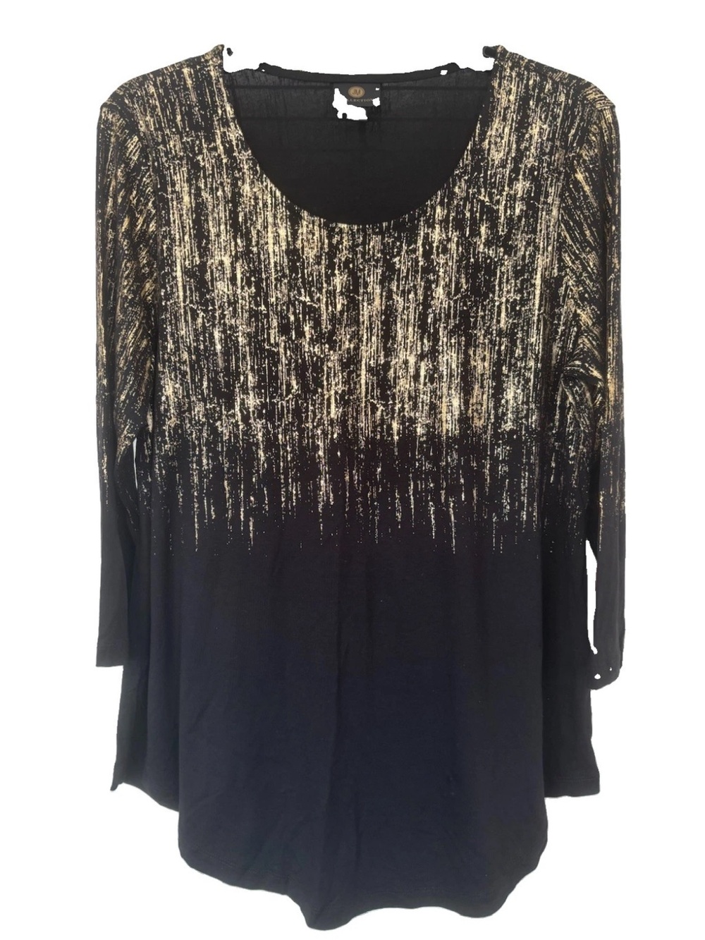 JM Collection Women’s Black and Gold Metallic Print 3/4 Sleeve Top
